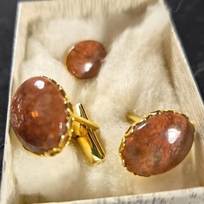 Semi=Precious Stone Cuff Links & Tie Pin
