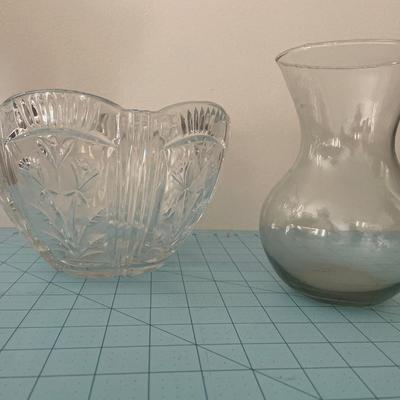 Sale Photo Thumbnail #601: Heavy glass bowl and vase.