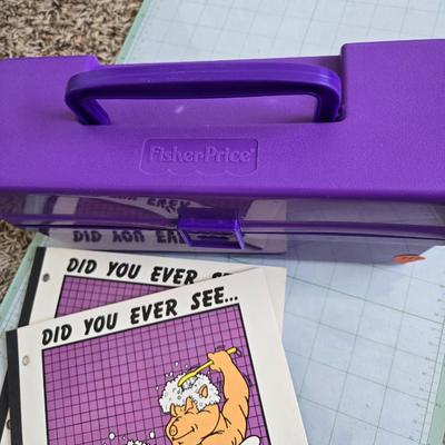 Fisherprice fishing game and 2 vintage notebooks