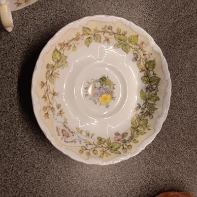 GLASS CAKE PLATE, TEA CUP AND SAUCER, CANDLE HOLDERS AND GLASS PAPER WEIGHT