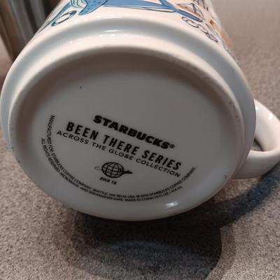 ENAMEL TEA KETTLE, STARBUCKS MUGS AND COFFEE PRESS