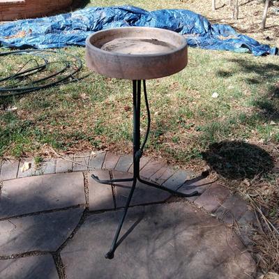 WHISKEY BARREL PLANTER AND A HEATED BIRD BATH