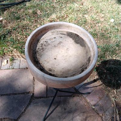 WHISKEY BARREL PLANTER AND A HEATED BIRD BATH