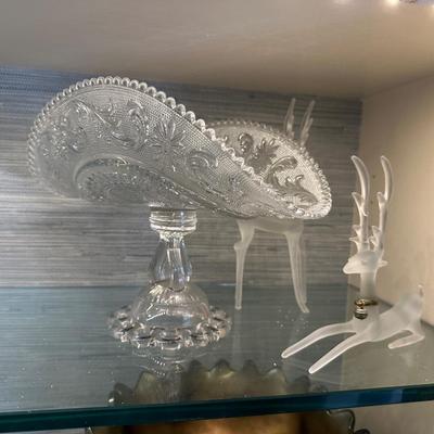 Dining Room Lot - 6 - Cake Stand punch bowl , Carnival glass, Sandwich glass compote