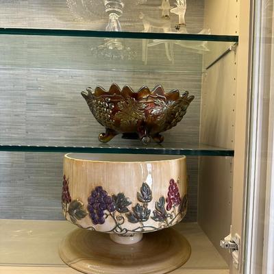 Dining Room Lot - 6 - Cake Stand punch bowl , Carnival glass, Sandwich glass compote