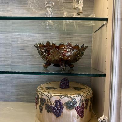 Dining Room Lot - 6 - Cake Stand punch bowl , Carnival glass, Sandwich glass compote
