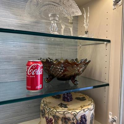 Dining Room Lot - 6 - Cake Stand punch bowl , Carnival glass, Sandwich glass compote