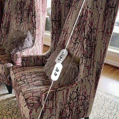 Furniture - Modern Asymmetrical High Back Wing Chair Pair w/ faux fur pillows