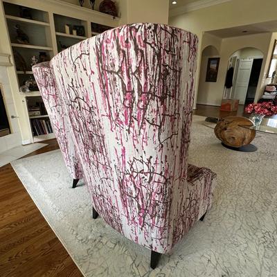 Furniture - Modern Asymmetrical High Back Wing Chair Pair w/ faux fur pillows
