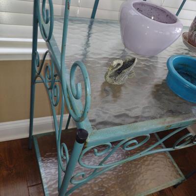 Metal Scroll Design Baker's Rack with Glass Shelves- Approx 29 1/2" Wide (No Contents Included)