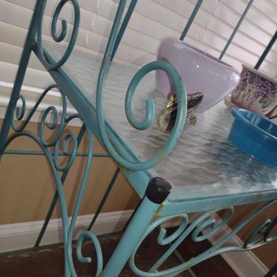 Metal Scroll Design Baker's Rack with Glass Shelves- Approx 29 1/2" Wide (No Contents Included)