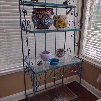 Metal Scroll Design Baker's Rack with Glass Shelves- Approx 29 1/2" Wide (No Contents Included)