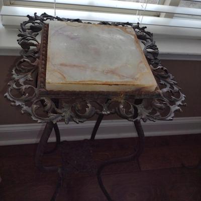 Metal Plant Stand with Stone Top- Approx 13" in Diameter