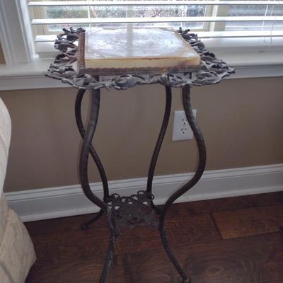 Metal Plant Stand with Stone Top- Approx 13" in Diameter