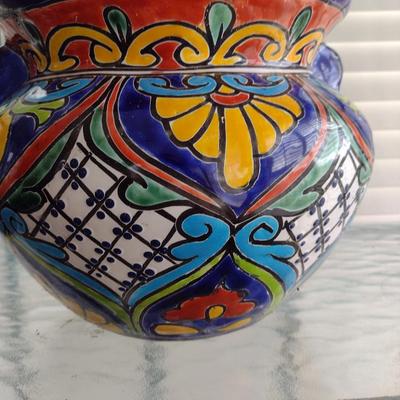 Hand Painted Mexican Pottery Planter- Approx 9 1/2" in Diameter