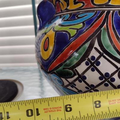 Hand Painted Mexican Pottery Planter- Approx 9 1/2" in Diameter