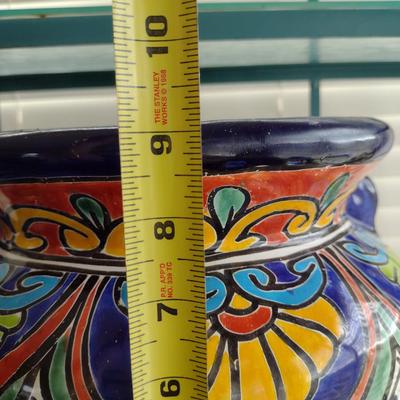 Hand Painted Mexican Pottery Planter- Approx 9 1/2" in Diameter