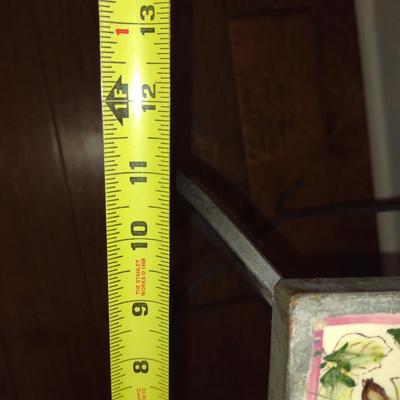 Metal Scroll Design Plant Stand with Tile Top- Approx 8 1/2" in Diameter, 21 1/4" Tall