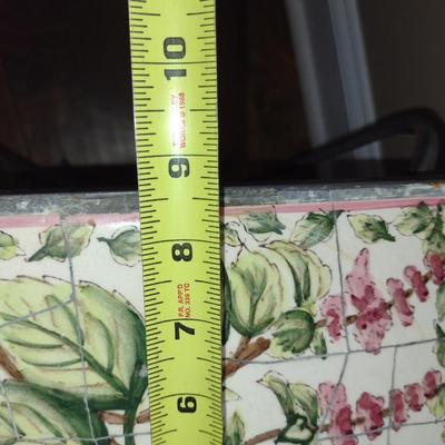 Metal Scroll Design Plant Stand with Tile Top- Approx 8 1/2" in Diameter, 21 1/4" Tall