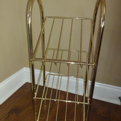 Metal Gold Tone Magazine/Book Rack- Approx 27" Tall