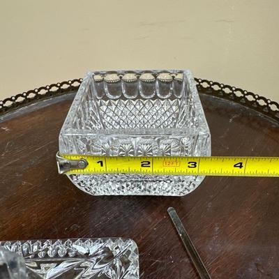 Vintage crystal condiment jar with spoon