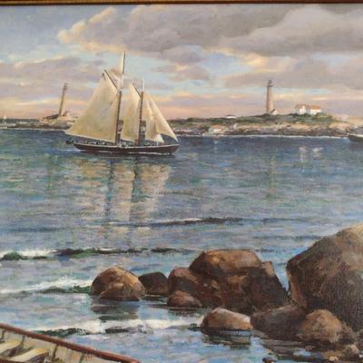 Framed Seascape Painting by Donald Allen Mosher- Approx 23 1/2" x 27 1/2"