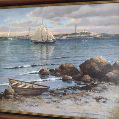 Framed Seascape Painting by Donald Allen Mosher- Approx 23 1/2" x 27 1/2"
