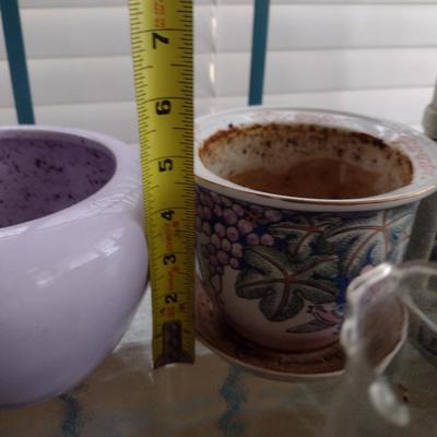 Assorted Planter Pots and Patio Decor- Assorted Ceramic, Metal, and Resin