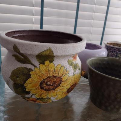 Assorted Planter Pots and Patio Decor- Assorted Ceramic, Metal, and Resin