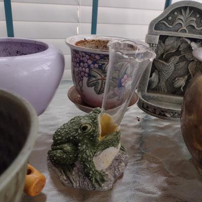 Assorted Planter Pots and Patio Decor- Assorted Ceramic, Metal, and Resin