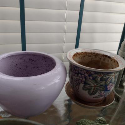 Assorted Planter Pots and Patio Decor- Assorted Ceramic, Metal, and Resin