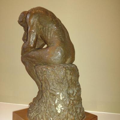 Austin Productions (1962) Ceramic Figurine of 'The Thinker' on Wood Base- Approx 16" Tall