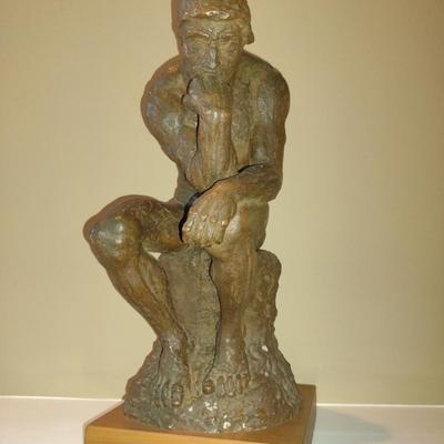 Austin Productions (1962) Ceramic Figurine of 'The Thinker' on Wood Base- Approx 16" Tall
