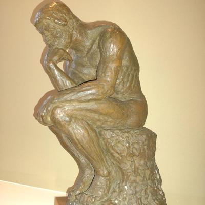 Austin Productions (1962) Ceramic Figurine of 'The Thinker' on Wood Base- Approx 16" Tall