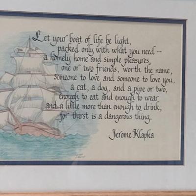 Jerome Klapka Quote in Calligraphy with Artwork- Framed Under Glass- Approx 15 3/4" x 12 1/4"
