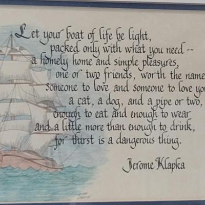 Jerome Klapka Quote in Calligraphy with Artwork- Framed Under Glass- Approx 15 3/4" x 12 1/4"