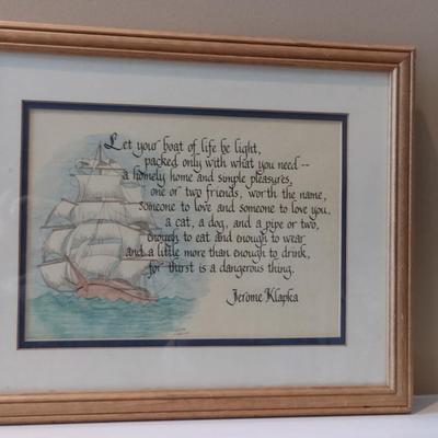 Jerome Klapka Quote in Calligraphy with Artwork- Framed Under Glass- Approx 15 3/4" x 12 1/4"