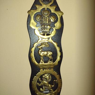 Vintage Brass Horse Medallions on Leather Strap