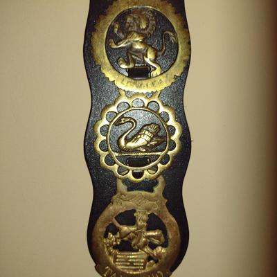 Vintage Brass Horse Medallions on Leather Strap