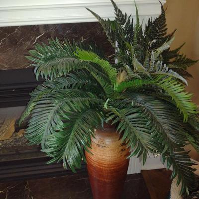 Tall Pottery Vase with Artificial Fern- Approx 24" Tall