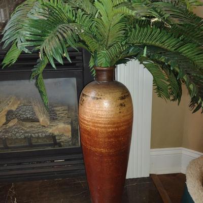 Tall Pottery Vase with Artificial Fern- Approx 24" Tall