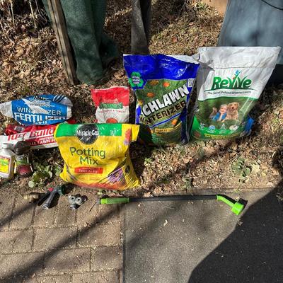 YARD AND GARDEN CHEMICALS, WEED BARRIER AND SPRINKLER PLUS HOSE SPRAYERS