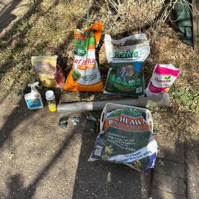 YARD AND GARDEN CHEMICALS, WEED BARRIER AND SPRINKLER PLUS HOSE SPRAYERS