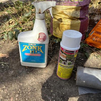 YARD AND GARDEN CHEMICALS, WEED BARRIER AND SPRINKLER PLUS HOSE SPRAYERS