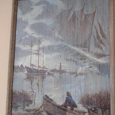 Framed Stan Robinson Nautical Painting on Rough Textured Canvas- Approx 24" x 29 1/2"