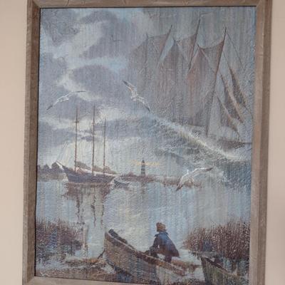 Framed Stan Robinson Nautical Painting on Rough Textured Canvas- Approx 24" x 29 1/2"