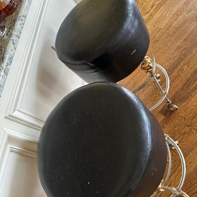 Furniture - Lucas McKearn Armory Tall Bar Stools Pair Black Leather Gold, Silver Gilt Retail $1600