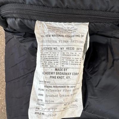 COLEMAN BACKPACK, 2 DUPONT SLEEPING BAGS, FOLDING CAMPING COT PLUS HIKING BOOTS SIZE 11
