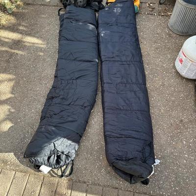 COLEMAN BACKPACK, 2 DUPONT SLEEPING BAGS, FOLDING CAMPING COT PLUS HIKING BOOTS SIZE 11
