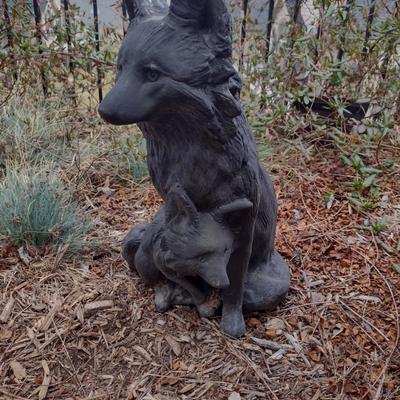 Ceramic/Plaster Mold Fox with Kit Lawn Art- Approx 21" Tall